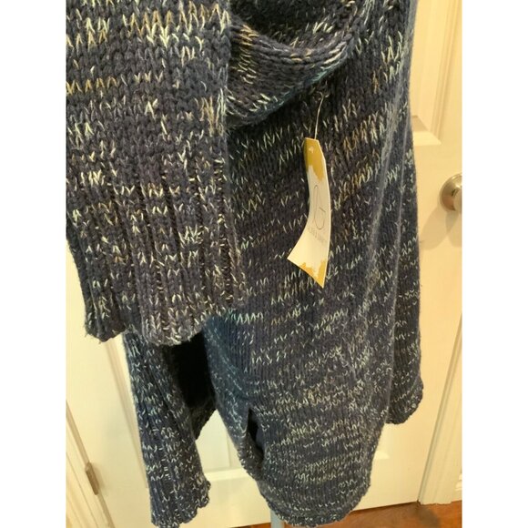 Yellow Bird Anthropologie Blue Ribbed Fold Over Collar Cardigan, Size L - Picture 5 of 8